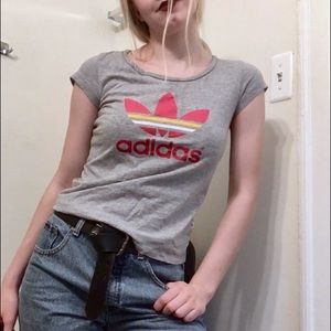 Adidas fitted t-shirt with pink and yellow logo
